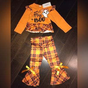 Cute Halloween Long Sleeve & Plaid Flare Pants Set